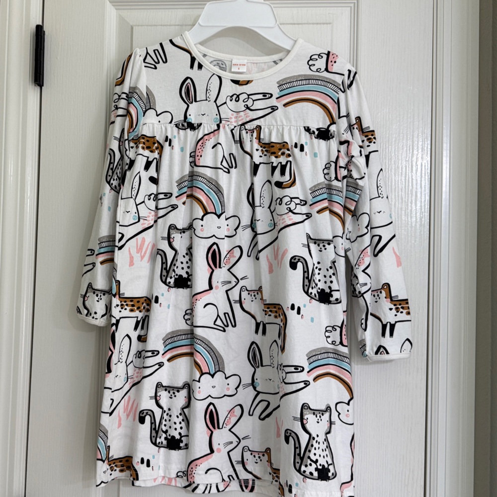 Charming Animal Print Kids Dress - White